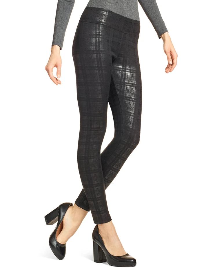 HUE Plaid Foil Leggings Black Women's Size M L53425 - Image 2 of 2