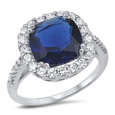 Solitaire Blue CZ Halo Ring New .925 Sterling Silver Band Sizes 5-10