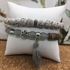 2 PC Handmade Bohemian Beaded Stackable Stretch Bracelet Set New Free Ship 4303