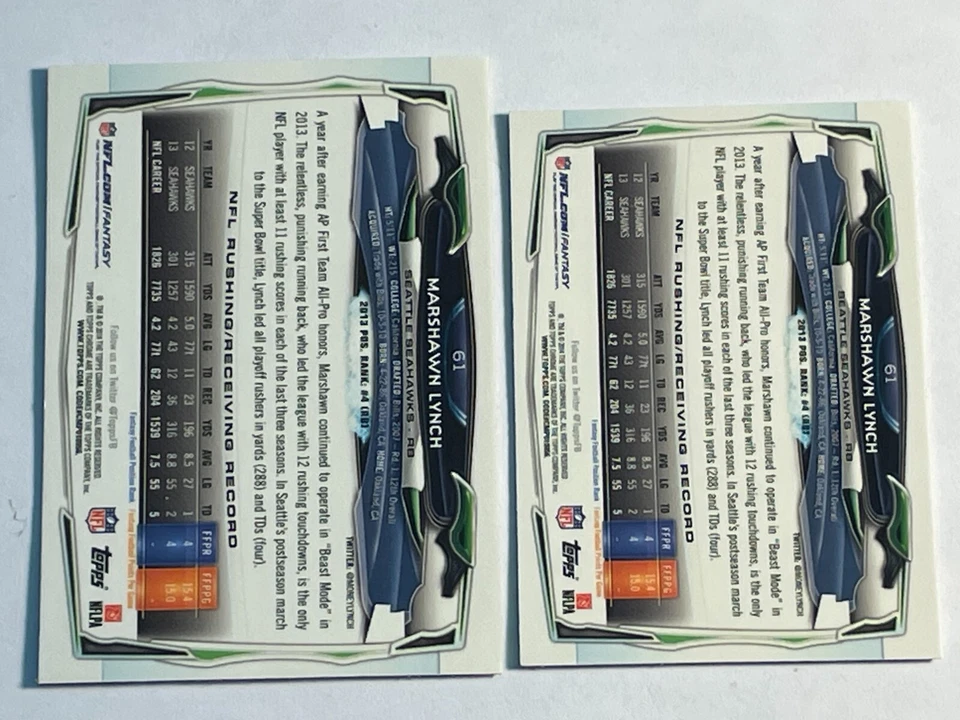 Marshawn Lynch 2014 Topps Chrome Mini & Base Refractor SP #61 Lot (2) Seahawks - Image 2 of 2