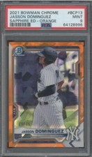 2021 Jasson Dominguez Bowman Chrome Sapphire Orange #BCP13 rc #63/75 Mint PSA 9