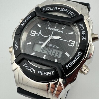 Aqua-Sport Protection Analog Digital Quartz Watch Men Silver Black New Battery