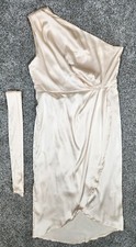 One Shoulder Dress Twist Front Wrap Hem Sleeveless Knee Length Womens Size Large