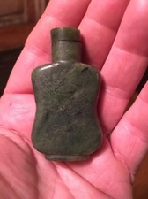 Antique Chinese Green Jade Snuff Bottle Etched Dragons Hand Carved 1900-1950