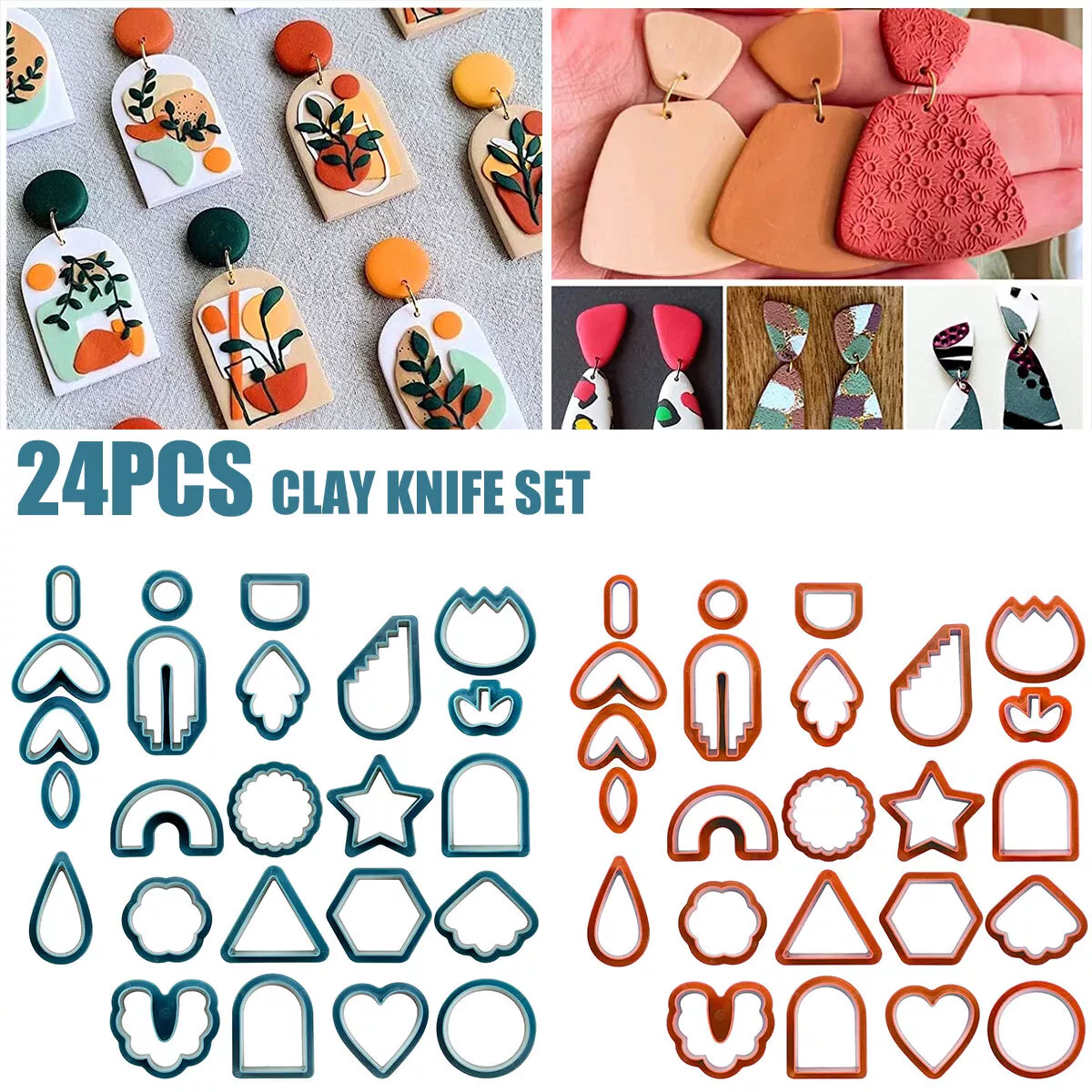 24pcs DIY Clay Earring Cutters Set for Polymer Clay Jewelry Making Plastic  US