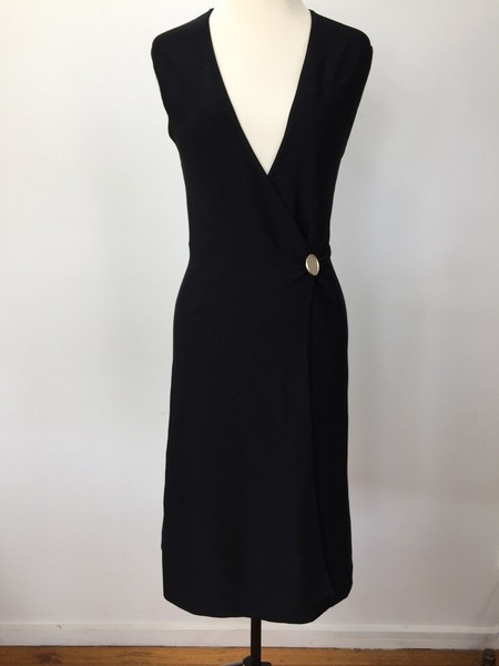 COUNTRY ROAD SIZE XXS WOMENS BLACK RIBBED WRAP DRESS STRETCH BUTTON MIDI PARTY