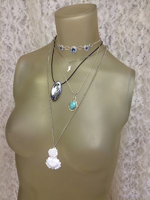 Lot of 5 Silver-tone Fashion Necklaces different lengths and styles