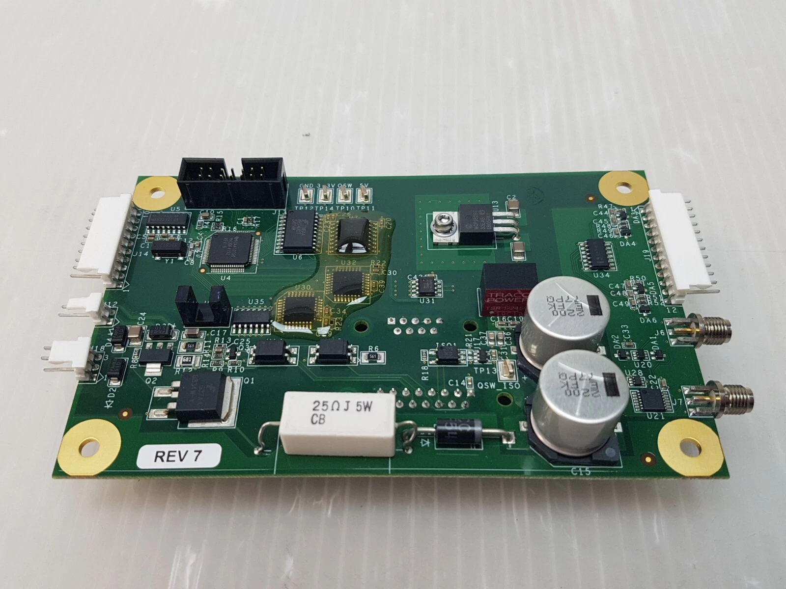 024-A021 board at an angle showing ribbon header and 25 ohm 5 W resistor