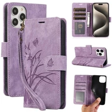 For iPhone 15 14 13 12 Pro Max Magnetic Stand Leather Pattern Wallet Case Cover
