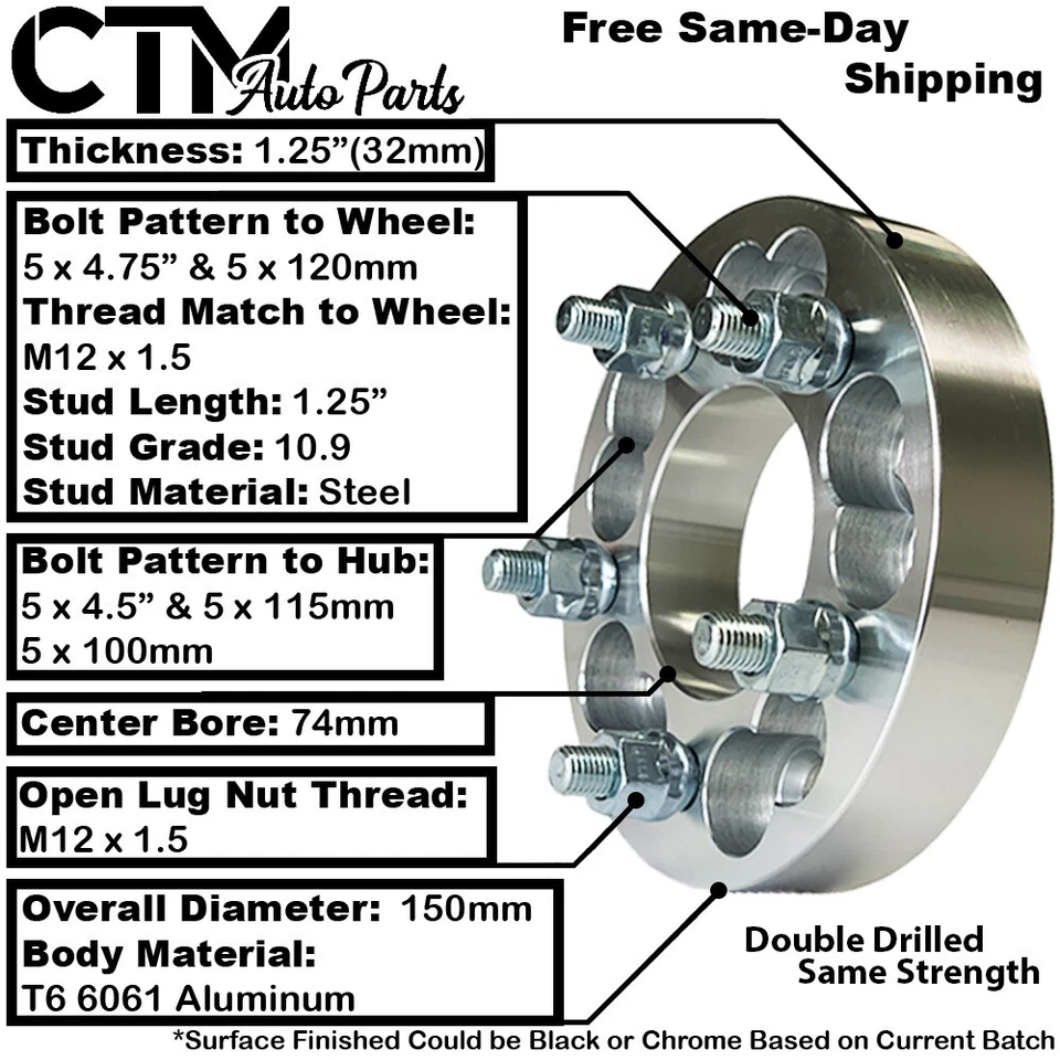 4x 1.25 Thick 5x4.25 to 5x4.75 (120) Wheel Spacer Adapter Fit Volvo Jaguar &More - Image 2 of 4