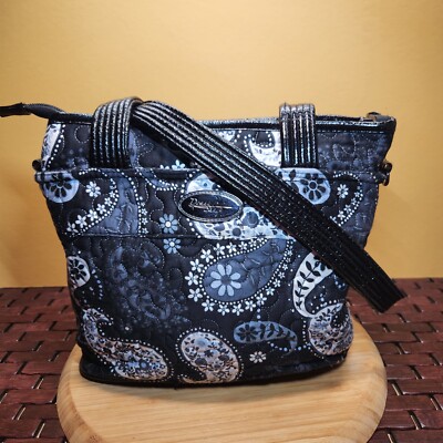 Donna Sharp Black, White, and Gray Paisley Quilted Handbag USA Made
