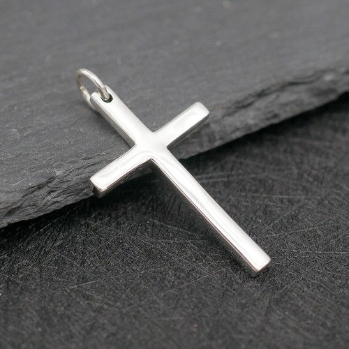 MEN Women Sterling Silver Simple Plain Cross Charm Pendant A2239 - 第 8/14 張圖片