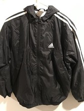 Adidas Jacket Boys Large Black Hoodie Full Zip Windbreaker Youth Kids