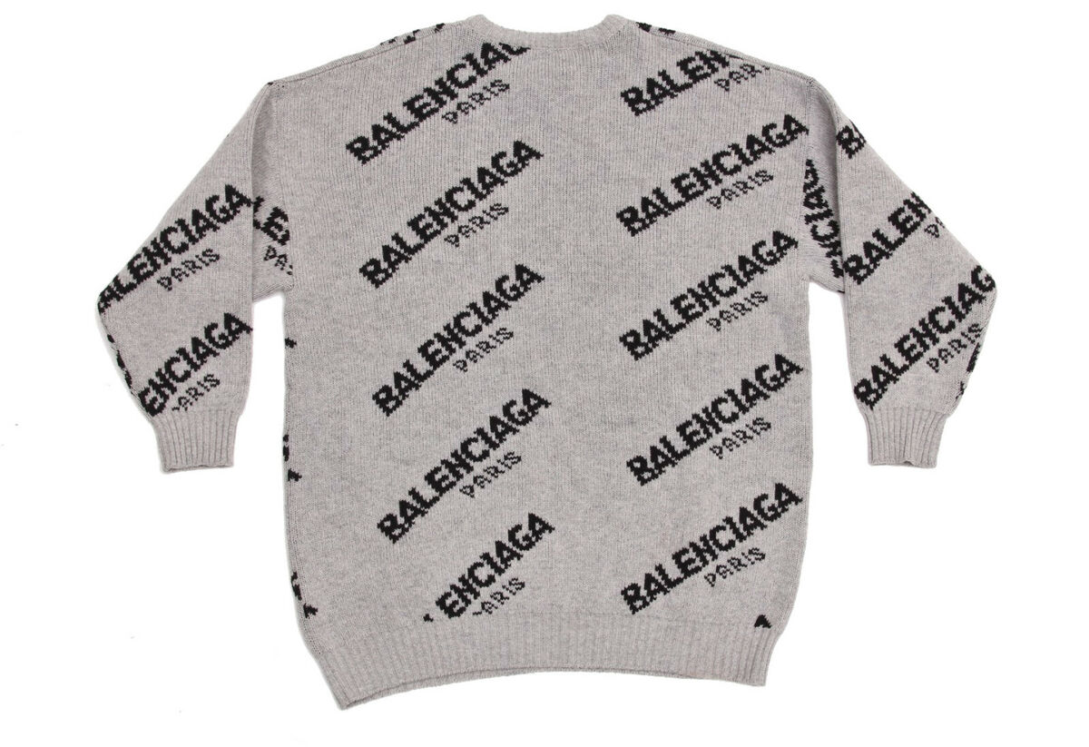 Balenciaga Jacquard Allover Logo Oversized Crew Neck Sweater FR 38 ...