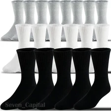 Lot 3-12 Pairs Mens Cotton Athletic Sports Work Crew Solid Socks Size 9-11 10-13