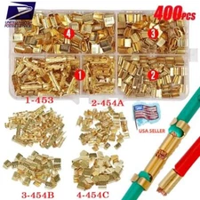 400Pcs U Shape Copper Ring Terminals Crimp Kit Non-Insulated Assortment Cable