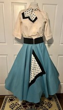 Vintage 1950's Full Circle Skirt Blouse Shirt Neck Tie Belt 4 Piece Set Sz XS