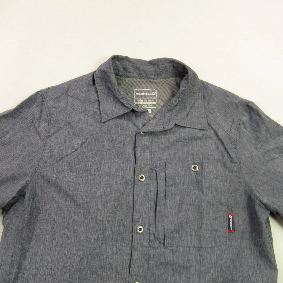 Merrell Shirt Mens Medium Short Sleeve Button Front Lightweight Optiwick Blue - Image 3 of 4