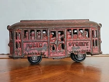 Vintage A.C. Williams Cast Iron Bank Main Street Trolley w/ People 1920 - RARE