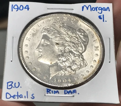 1904 $1 Silver Morgan Dollar BU Details Rim Damage