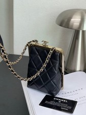 Chanel Mini Clutch Black Quilted Lambskin Gold Frame Chain Shoulder Bag Gold HW