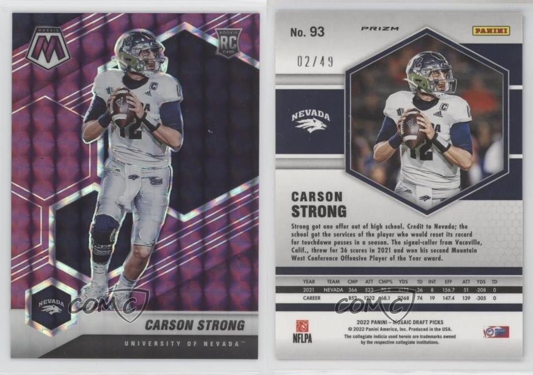 2022 Panini Mosaic Draft Picks Purple Prizm 2/49 Carson Strong #93 Rookie RC 3hd