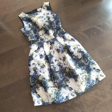 LANVIN en Bleu jacquard sleeveless dress floral print size 36