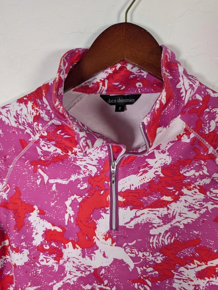 Camisa Skea Shimmies Mujer Pequeña Rosa Roja 1/4 Cremallera Capa Base Esquí Pullover Estampado Foto 3 de 4