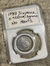 3 Silver Coins - 1787 Shilling 1787 Sixpence With Hearts 1787 Sixpence No Hearts