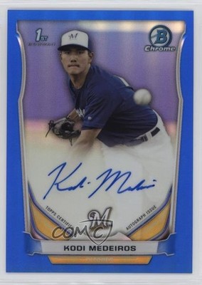2014 Bowman Draft Chrome Pick Blue Refractor /150 Kodi Medeiros #BCA-KM Auto 2d9