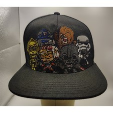 Star Wars Characters Embroidered Black Flat Brim Snapback Hat One Size