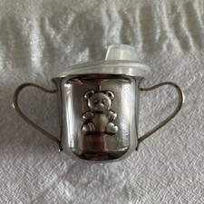 Vintage Gorham Silver Toddler Sippy Cup featuring Embossed Teddy Bear