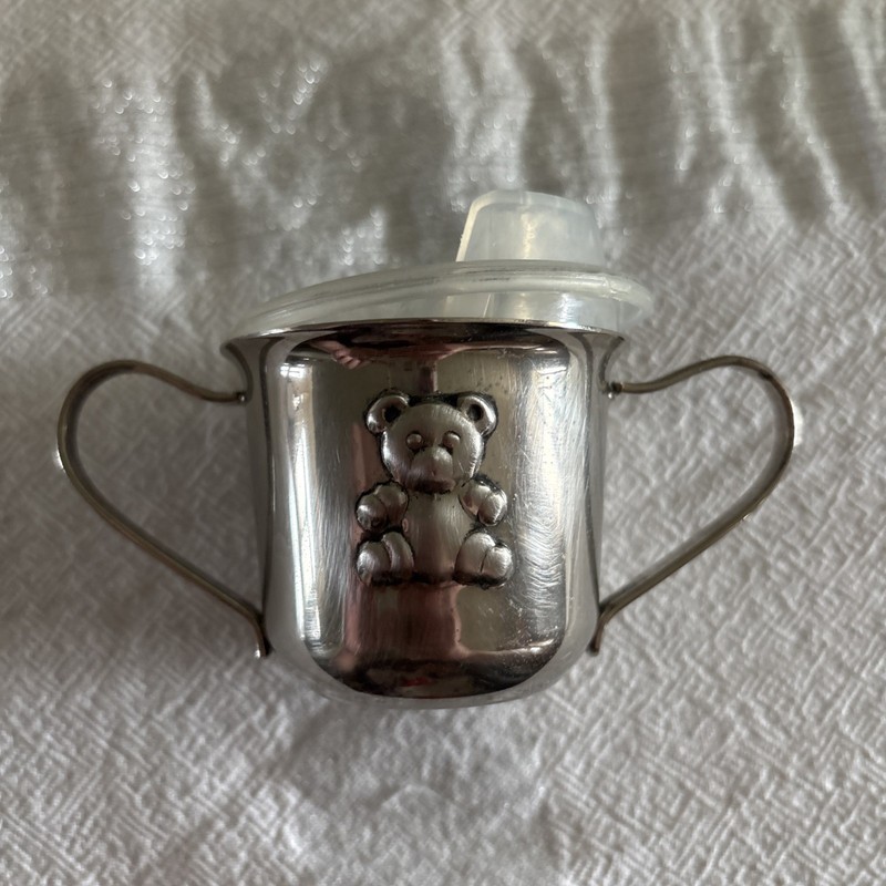 Vintage Gorham Silver  Toddler Sippy Cup featuring Embossed Teddy Bear