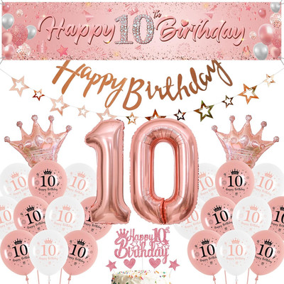 Luftballon 10. Geburtstag Roségold Mädchen - Großes Happy 10th Birthday Banner H