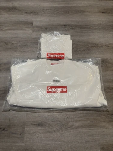 T shirt blanc manches longues logo Supreme Box et col rond blanc lavé FW20 SS25