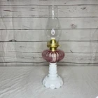 Vintage Mosser Glass Oil Lamp Ribbed Cranberry Milk Glass