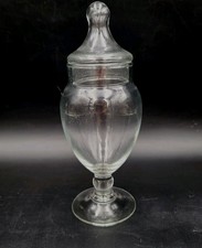 Vintage Apothecary Jar Thin Clear Glass Lidded  8" 1930's Handmade  USA