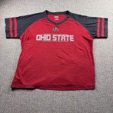 Ohio State Buckeyes Women's XL V-Neck T-Shirt Raglan Red Charcoal Brutus Mascot