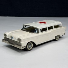 Vintage Ford Fairlane Red Cross Ambulance Tin Litho Friction Toy Japan