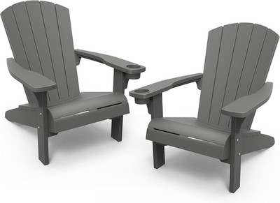 Dark Grey Alpine Adirondack Chairs 2-Pack with Cup Holder - Outdoor Comfort