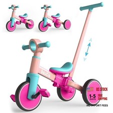 Kids Tricycle with Push Handle for Toddlers 1-4 Years Old Boys Girls Fuscia