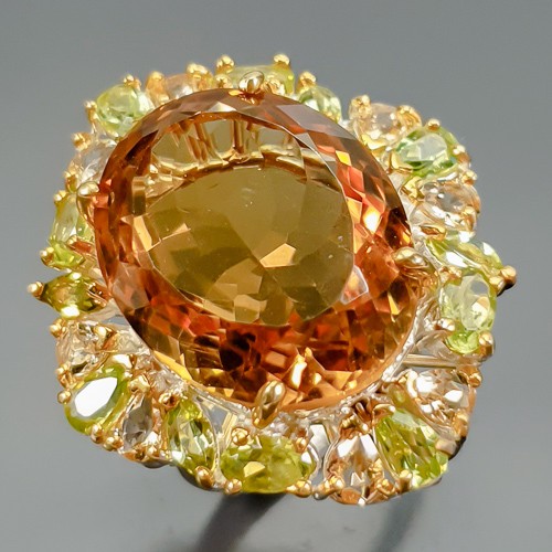 Handmade 24ct+ Natural Citrine Quartz Ring 925 Sterling Silver Size 8.5 /R417777