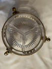 Vintage engraved glass candy dish and brass base with  three cherubs. — photo 4