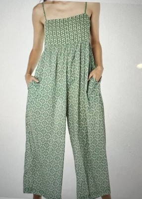Roller Rabbit Small Santo Devon Jumpsuit Romper Green Pink Wide Leg Relaxed