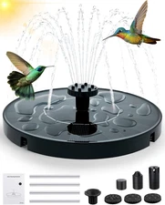 Solar Bird Bath Fountain Pump, Upgrade 1.4W Solar Water Fountain with 7 Nozzles,