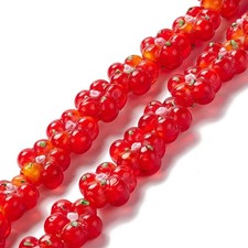 28pcs Handmade Bumpy Lampwork Glass Beads Plum Blossom Beads Red Flower Beads