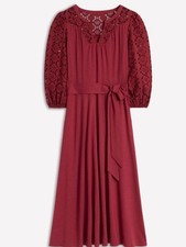 Boden Eden Broderie Jersey Dress Burgundy Eye...