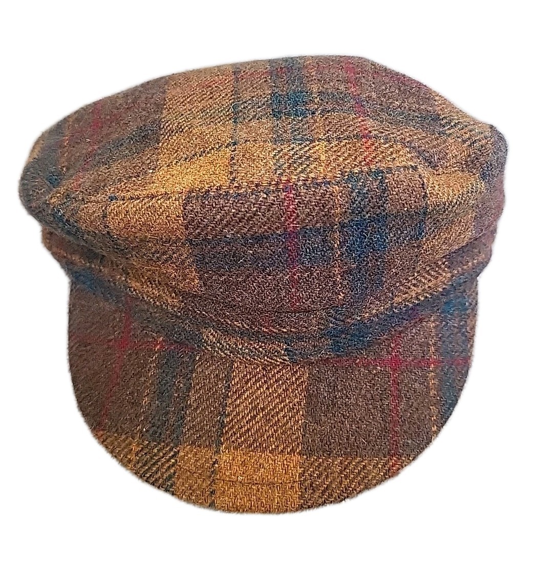 Vintage Midway Canada Newsboy Hat Mens Large Brown Check Plaid Wool Blend Tweed