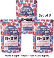 Orihiro Chewable Supplement Iron + Folic Acid 120 Tablets ×3 Sets Made in Japan