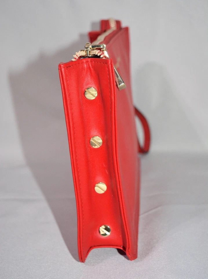 AIMEE KESTENBERG Studded Wristlet Red Leather Large Clutch Zipper Top Purse - Image 3 of 4